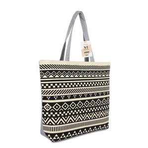 NFI essentials Canvas Printed Tote Bag for Women with Zipper, Casual Handbag