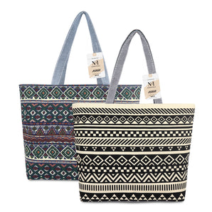 NFI essentials Canvas Printed  Pack of 2 Tote Bag for Women with Zipper, Casual Handbag Shopping, Tote Grocery Portable Bag Eco-friendly Hobo Bag