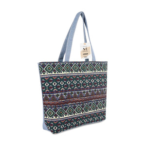 NFI essentials Canvas Printed Tote Bag for Women with Zipper, Casual Handbag