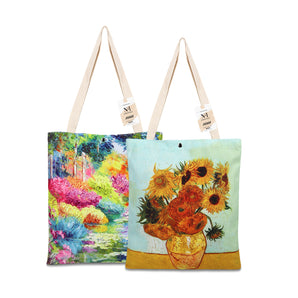 NFI essentials Canvas Printed  Pack of 2  Tote Bag for Women with Tich Button, Casual Handbag Shopping, Tote Grocery Portable Bag Eco-friendly Hobo Bag, Travel.