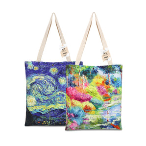 NFI essentials Canvas Printed  Pack of 2  Tote Bag for Women with Tich Button, Casual Handbag Shopping, Tote Grocery Portable Bag Eco-friendly Hobo Bag, Travel.