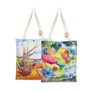 NFI essentials Canvas Printed  Pack of 2  Tote Bag for Women with Tich Button, Casual Handbag Shopping, Tote Grocery Portable Bag Eco-friendly Hobo Bag, Travel.