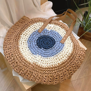 NFI essentials Knitted Straw Wicker Bags for Women & Girls Braided Woven Design Handmade Crafted Handbags Summer Beach Traditional Hobo Bag Tote Best Gift for Ladies