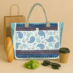 NFI essentials Aesthetic Printed Canvas HandBags for Women & Girls Hobo Bag, Tote Shopping Shoulder Totes Grocery Bags for Travel Stylish Ladies Multipurpose Purse