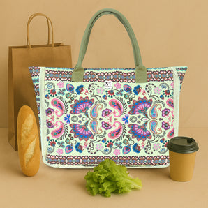 NFI essentials Aesthetic Printed Canvas HandBags for Women & Girls Hobo Bag, Tote Shopping Shoulder Totes Grocery Bags for Travel Stylish Ladies Multipurpose Purse