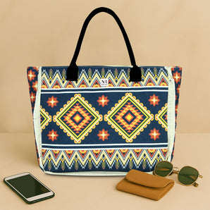 NFI essentials Aesthetic Printed Canvas HandBags for Women & Girls Hobo Bag, Tote Shopping Shoulder Totes Grocery Bags for Travel Stylish Ladies Multipurpose Purse