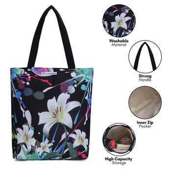 NFI essentials Tote Bag for Women with Zip, Stylish Polyester Canvas Blend Handbag - AYAHA ENTERPRISES PRIVATE LIMITED