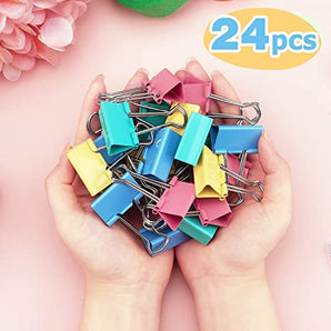 NFI essentials 32 mm Binder Clips Assorted Color 24 PCS for Office Supplies, Metal Clips, Binder Clip,Paper Clamps
