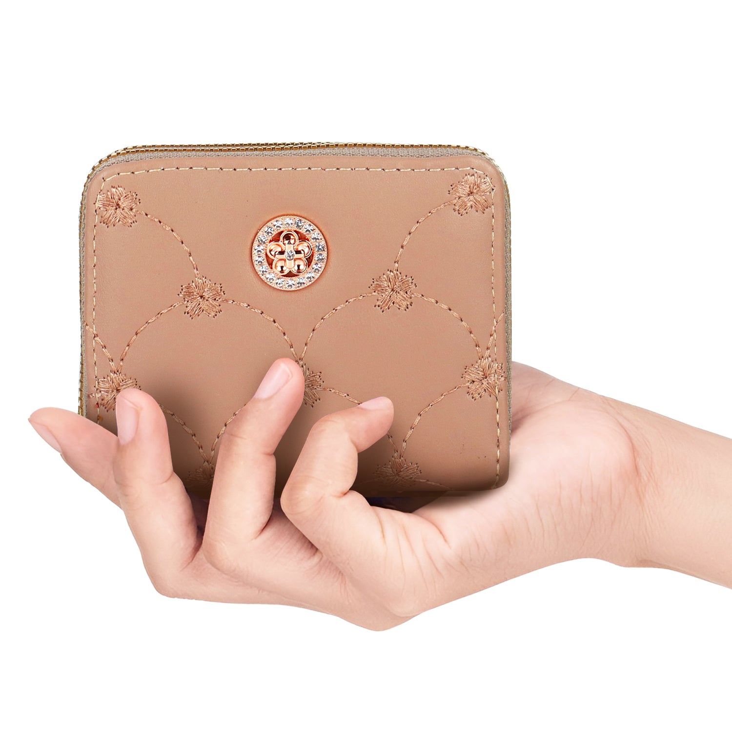 NFI Essentials Mini Wallet For Women - PU Leather Compact Clutch With Zipper, Card Slots & Coin Pocket, Pink