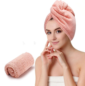 NFI essentials Microfiber Hair Towel Warp Absorbent Hair Drying Head Turban, Super Bathrobe Towel Cap Salon Magic Quick Dry Shower with Button for Women