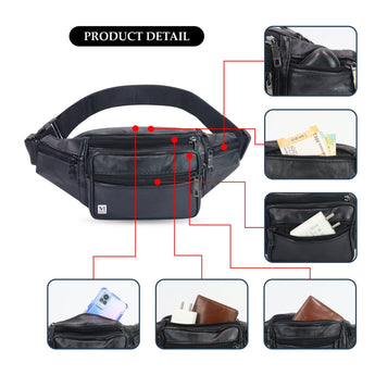 NFI essentials PU Leather Waist Bag Travel Handy Hiking Zip Chest Bag Crossbody Shoulder Bag for man & Women - AYAHA ENTERPRISES PRIVATE LIMITED
