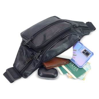 NFI essentials PU Leather Waist Bag Travel Handy Hiking Zip Chest Bag Crossbody Shoulder Bag for man & Women - AYAHA ENTERPRISES PRIVATE LIMITED