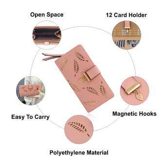 NFI essentials Women's Long Clutch Wallet Girls Leaf Bi-fold Multi Card Holder Leaf Design Womens Purse Long Wallet - AYAHA ENTERPRISES PRIVATE LIMITED