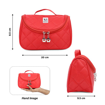 NFI essentials Solid Color Cosmetic Pouch | Makeup Pouch | Vanity Case | Jewellery Pouch | Stationery Pencil Case | Makeup Travel Bag | Travel Organiser | Bridal Gift (Y26 RED Cosmetic Pouch) - AYAHA ENTERPRISES PRIVATE LIMITED