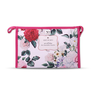 NFI essentials Pu Floral Print Makeup Pouch For Women, Stylish Pouches For Makeup Accessories & Travel Organiser, Cosmetic Pouch, Toiletry Make Up Bag, Pink - AYAHA ENTERPRISES PRIVATE LIMITED