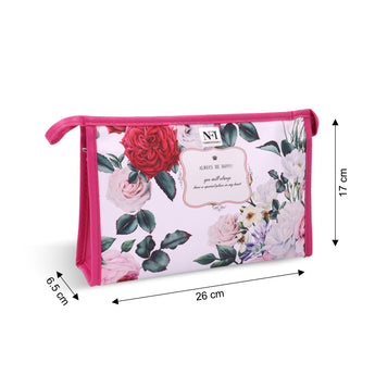 NFI essentials Pu Floral Print Makeup Pouch For Women, Stylish Pouches For Makeup Accessories & Travel Organiser, Cosmetic Pouch, Toiletry Make Up Bag, Pink - AYAHA ENTERPRISES PRIVATE LIMITED
