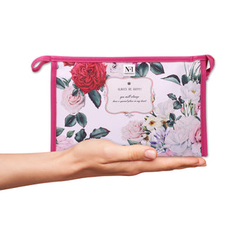 NFI essentials Pu Floral Print Makeup Pouch For Women, Stylish Pouches For Makeup Accessories & Travel Organiser, Cosmetic Pouch, Toiletry Make Up Bag, Pink - AYAHA ENTERPRISES PRIVATE LIMITED
