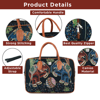 NFI essentials Elephant Print Canvas Duffle Travel Bag - AYAHA ENTERPRISES PRIVATE LIMITED