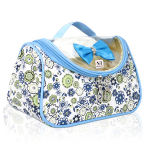 Floral Print Vinyl Cosmetic Pouch | Makeup Pouch | Travel Organiser | Size 21x10x10cm (Blue) - AYAHA ENTERPRISES PRIVATE LIMITED