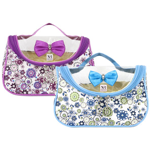 Floral Print Vinyl Cosmetic Pouch | Makeup Pouch | Travel Organiser | Size 21x10x10cm | Pack of 2  (Purple & Blue) - AYAHA ENTERPRISES PRIVATE LIMITED