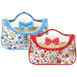 Floral Print Vinyl Cosmetic Pouch | Makeup Pouch | Travel Organiser | Size 21x10x10cm | Pack of 2  (Red & Blue) - AYAHA ENTERPRISES PRIVATE LIMITED