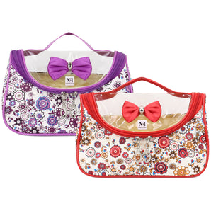 Floral Print Vinyl Cosmetic Pouch | Makeup Pouch | Travel Organiser | Size 21x10x10cm | Pack of 2  (Purple & Red) - AYAHA ENTERPRISES PRIVATE LIMITED