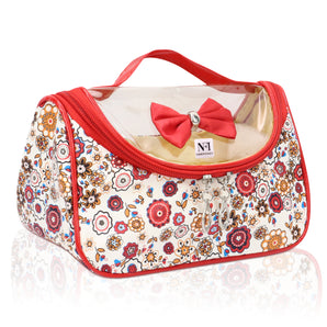 Floral Print Cosmetic Pouch | Makeup Pouch | Vanity Case | Travel Organiser | Size: 21x13x6.5cm - AYAHA ENTERPRISES PRIVATE LIMITED