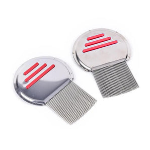 NFI essentials Pack of 2 Professional Stainless Steel Lice Comb Treatment Comb for Head Lice Removal Tool for All Hair Types, Metal Plastic Long Teeth, Nit Lice Egg Removal
