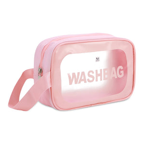 NFI essentials Transparent Cosmetic Organizer Bag with Handle, Washbag Pouch Travel Makeup Bag Portable Carry Toiletry Storage Bag Makeup Pouch for Women Girls