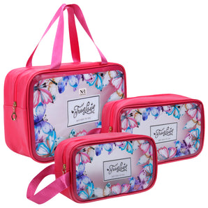 NFI essentials Travel Makeup Pouch Set of 3 Washbag Pouch Transparent Cosmetic Bag for Women