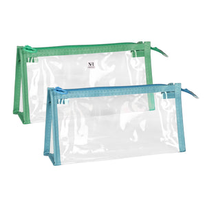 NFI essentials Set of 2 Makeup Pouch for Women, Transparent Stationary Pencil Pouch with Zipper Closing for Girls & Boys, Organizer for School, Collage, Office, Toiletry Cosmetic Bag
