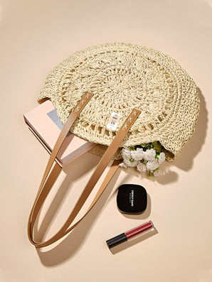 NFI essentials Knitted Straw Wicker Bags for Women & Girls Braided Woven Design Handmade Crafted Handbags Summer Beach Traditional Hobo Bag Tote Best Gift for Ladies