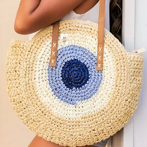 NFI essentials Knitted Straw Wicker Bags for Women & Girls Braided Woven Design Handmade Crafted Handbags Summer Beach Traditional Hobo Bag Tote Best Gift for Ladies