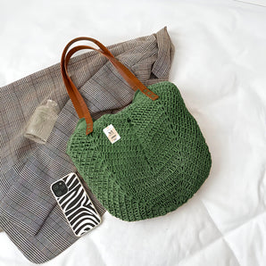 NFI essentials Knitted Straw Wicker Bags for Women & Girls Braided Woven Design Handmade Crafted Handbags Summer Beach Traditional Hobo Bag Tote Best Gift for Ladies