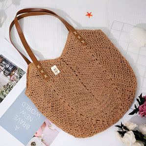 NFI essentials Knitted Straw Wicker Bags for Women & Girls Braided Woven Design Handmade Crafted Handbags Summer Beach Traditional Hobo Bag Tote Best Gift for Ladies