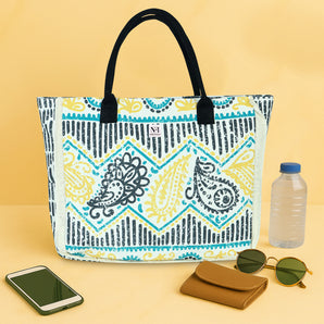 NFI essentials Aesthetic Printed Canvas HandBags for Women & Girls Hobo Bag, Tote Shopping Shoulder Totes Grocery Bags for Travel Stylish Ladies Multipurpose Purse