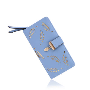 NFI essentials Women's Long Clutch Wallet Girls Leaf Bi-fold Multi Card Holder Leaf Design Womens Purse Long Wallet