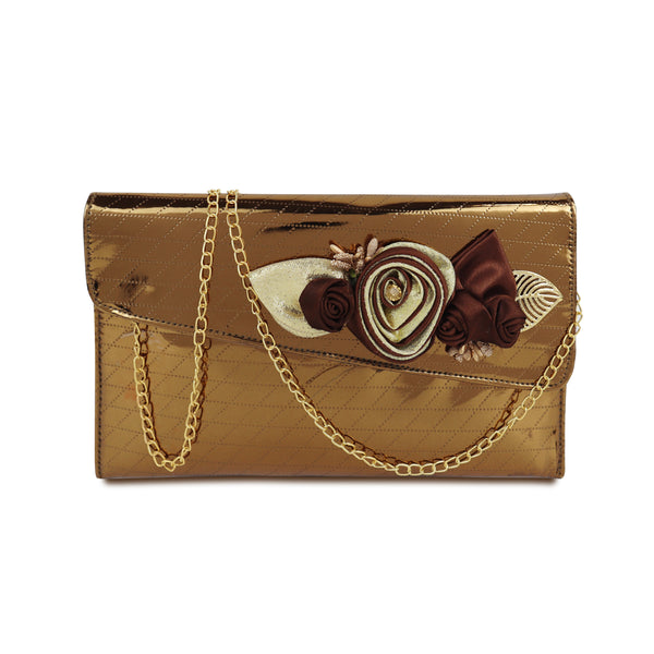 Crystal Brooch Envelope Clutch Handbag - Gold