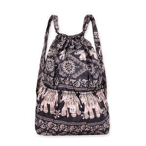 NFI essentials Floral Print Drawstring Backpack for Women Foldable Sport String Bag Sackpack Nylon for Gym, College, Yoga, Shopping