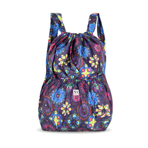 NFI essentials Floral Print Drawstring Backpack for Women Foldable Sport String Bag Sackpack for Gym, College, Yoga, Shopping