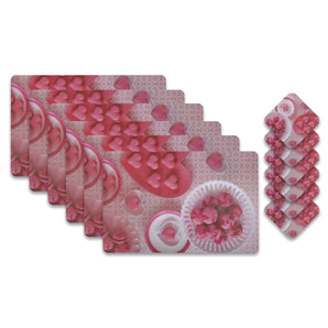 NFI essentials PVC Dining Table Placemat and Tea Coaster Set of 6, Washable Dining Table mat