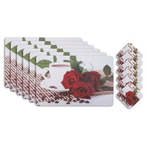 NFI essentials PVC Dining Table Placemat and Tea Coaster Set of 6, Washable Dining Table mat