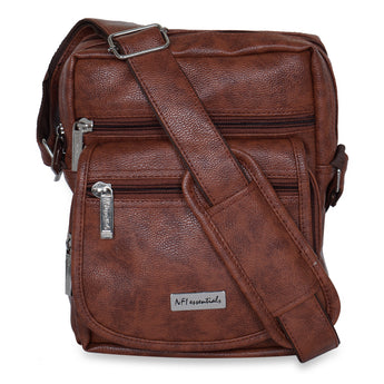 NFI essentials Men's Leather Side Bag Stylish Cross Body Travel Office Business Messenger Bag for Men & Women (Tan) - AYAHA ENTERPRISES PRIVATE LIMITED