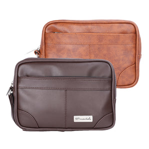 NFI essentials Leatherette Travel Wrist Pouch for Mens - 2 Piece Set (Brown & Tan)
