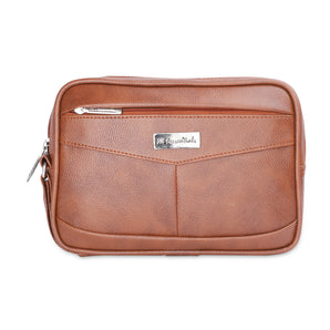 NFI essentials Leatherette Travel Wrist Pouch for Mens (Tan)