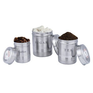 NFI essentials Set of 3 Stainless Steel Coffee, Sugar, Tea Containers With Lids Set for Kitchen Food Canister Kitchen Counter (I59)