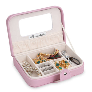 NFI essentials Portable Jewellery Organizer Box, Small Jewelry Boxes Display Storage Case with Snap button for Rings Necklace Earrings