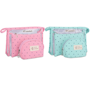 NFI essentials 3 Pc Cosmetic Pouch Makeup Pouch Vanity Pouch Travel Organizer Toiletry Pouch for Women Large, Medium, Small Makeup Bag