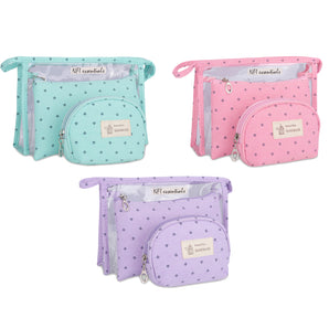 NFI essentials 3 Pc Cosmetic Pouch Makeup Pouch Vanity Pouch Travel Organizer Toiletry Pouch for Women Large, Medium, Small Makeup Bag