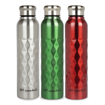 NFI essentials Stainless Steel Single Walled Fridge Water Bottle, 1000ml, Rhombus Design, Leak proof, SS Water Bottle - AYAHA ENTERPRISES PRIVATE LIMITED